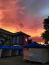 Beautiful sunset at tropical in Indonesian school