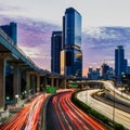 Beautiful sunset in The Inner Ringroad Jakarta With Mercure Hotel in the midle Royalty Free Stock Photo