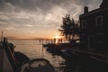 Beautiful sunset on the island of Burano, Venice, the view from the island overlooking the sea