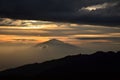 beautiful sunset on the kilimanjaro with a view of mount meru in tanzania shira camp.Hike to the highest mountain afirka Royalty Free Stock Photo