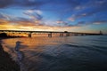 Beautiful sunset by Lake Michigan at Mackinac Bridge near Mackinaw City, Michigan Royalty Free Stock Photo