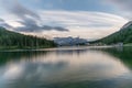 Beautiful sunset in Lake Misurina, natural landscapes in Dolomites, Italy