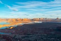 Beautiful sunset lake powell and rock cliffs at alstrom point viewpoint, Utah, USA