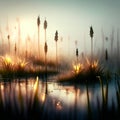 Beautiful Sunset On The Lake With Reeds And Grass In The Foreground Generative AI
