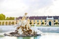 Beautiful sunset landscape of the Ehrenhof square on Schonbrunn Palace wirh view to fountain