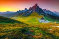 Wonderful alpine pass with high peaks at sunset, Dolomites, Italy Royalty Free Stock Photo