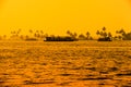 Beautiful sunset landscape with houseboats at backwaters Kerala