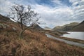 Beautiful sunset landscape image of Wast Water and mountains in