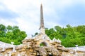 Beautiful sunset landscape of the Obelisk Fountain at Schonbrunn Palace