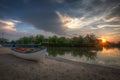 Beautiful sunset landscape over the Danube Delta in Gura Portitei, Romania