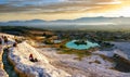 Beautiful sunset landscape of Pamukkale thermal springs in Turkey Royalty Free Stock Photo