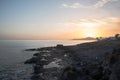 Beautiful sunset at Lanzarote, with a traditional white house on the seashore. Canary islands, Spain. Royalty Free Stock Photo