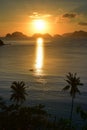 Beautiful sunset at Las Cabanas Beach at El Nido in Philippines