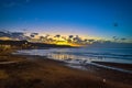 Beautiful sunset on the Las Canteras beach along the city of Las Palmas de Gran Canaria, Spain