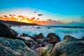 Beautiful sunset on the Las Canteras beach along the city of Las Palmas de Gran Canaria, Spain