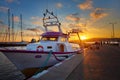 Beautiful sunset light over the port of Palamos in Spainish Costa Brava Royalty Free Stock Photo
