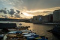 Beautiful sunset lights to tranquil bay in the southern Italian city of Naples