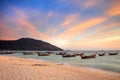 Beautiful Sunset and local fishing boats on seaside at Lipe island Royalty Free Stock Photo