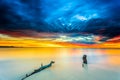 beautiful sunset on the long exposure or slow speed technique on the coast of the Mentawai islands Royalty Free Stock Photo