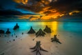 beautiful sunset on the long exposure or slow speed technique on the coast of the Mentawai islands Royalty Free Stock Photo