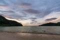 Beautiful sunset at Mai ngam beach in Koh Surin national park, the famous free driving spot in Pang Nga, Thailand Royalty Free Stock Photo