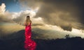 Red dress woman in brazilian mantiqueira mountains Royalty Free Stock Photo