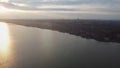 Top view on Mariupol. Sunset on Azov sea. Peaceful times before war