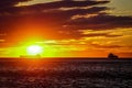 Beautiful Sunset in the Mediterranean sea of Trieste with ships. Royalty Free Stock Photo