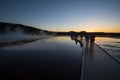 Beautiful sunset at Midway Geyser Basin, Yellowstone National Park. Blue hours