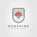 Beautiful sunset minimalist line art badge logo template vector illustration design. simple outline twilight, sunrise, sunshine,