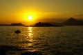 Beautiful sunset in Montegro seaside with boat Royalty Free Stock Photo