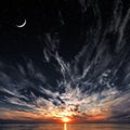 Beautiful sunset, moon and starry sky Royalty Free Stock Photo