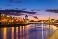 Beautiful sunset on Moskva river embankment Royalty Free Stock Photo