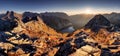 Beautiful sunset mountain panorama from Poland Tatras - Szpiglasowy Wierch Royalty Free Stock Photo