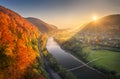 Beautiful sunset in mountains in autumn. Aerial view Royalty Free Stock Photo