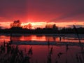 Beautiful sunset near river, Lithuania Royalty Free Stock Photo