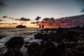 Beautiful sunset near volcanic rocks of Mosteiros beach, Sao Miguel, Azores
