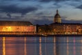 Beautiful sunset night over Rhine / Rhein river in Mainz near F Royalty Free Stock Photo