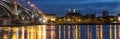 Beautiful sunset night over Rhine / Rhein river and old bridge i Royalty Free Stock Photo
