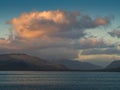 Beautiful sunset at ocean shore in Iceland