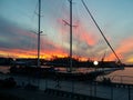 Beautiful sunset, Odessa, seaport, autumn