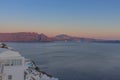 Beautiful sunset in Oia Santorini with caldera view. Greece, Royalty Free Stock Photo