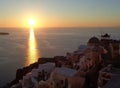 Beautiful Sunset at Oia Village on Santorini Island of Greece Royalty Free Stock Photo