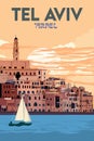 Beautiful sunset in old jaffa tel aviv israel illustration best for travel poster vintage style Royalty Free Stock Photo