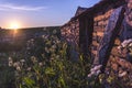 Beautiful sunset in Orkney on an old farm house Royalty Free Stock Photo