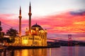 Beautiful sunset on the Ortakoy Mosque and the Bosphorus, Istanbul, Turkey Royalty Free Stock Photo