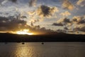 beautiful sunset over Akaroa bay, New Zealand Royalty Free Stock Photo