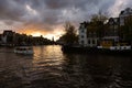 Beautiful Sunset over the Amstel River in Amsterdam Centrum Royalty Free Stock Photo