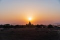 Beautiful sunset over ancient pagodas field at bagan Royalty Free Stock Photo