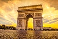 Beautiful sunset over Arc de Triomphe, Paris